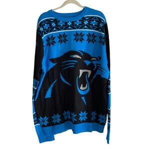 NWT NFL Carolina Panthers Blue Black Argyle Logo Ugly Christmas Sweater Size 2XL